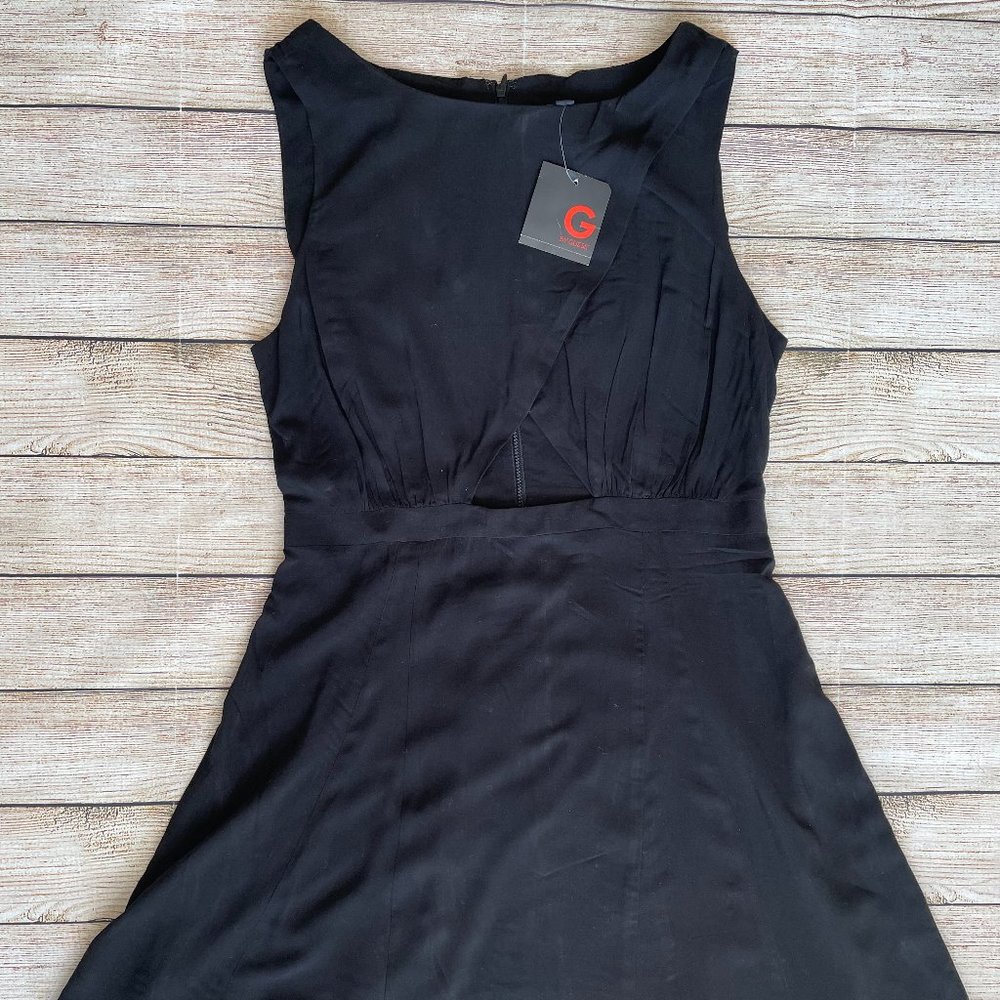 G by Guess Women's Large Sleeveless Black Cut Out Dress Textured Flared Zip